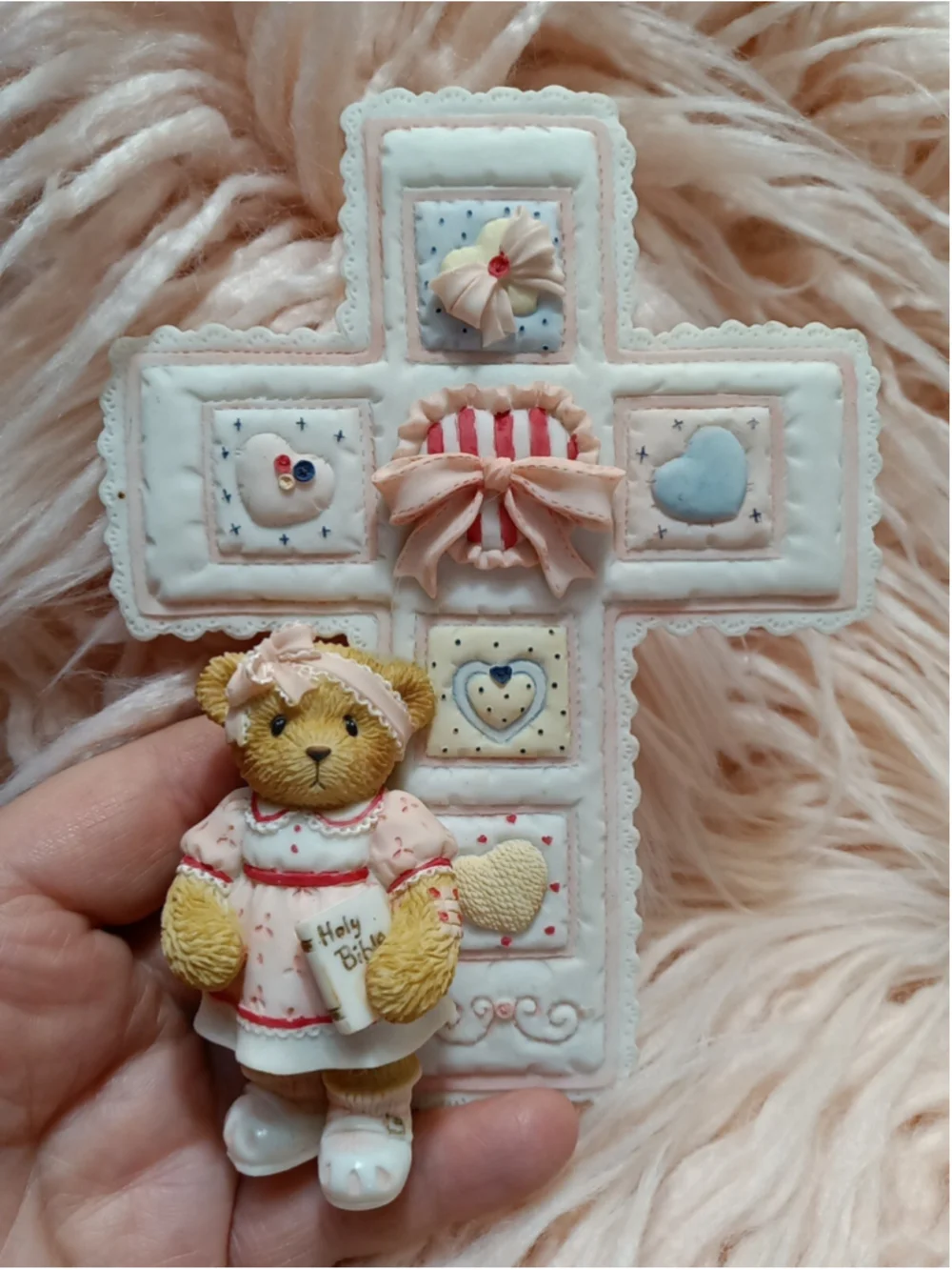 Cherished Teddies Girl's First Communion Cross Holy Bible Hanging Figurine 2003
